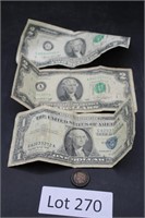(2) $2 Bills, (1) $1 Silver Certifcate