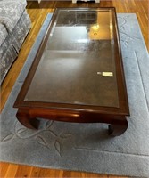 Long Vintage Coffee Table w/ Glass Top