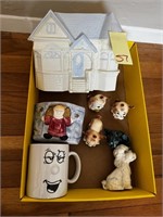 Box of Dog Figurines, Coffee Mug & Mis.c