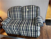 Green & Blue Plaid Loveseat Recliner