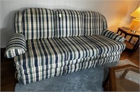 Green & Blue Plaid Double Reclining Sofa