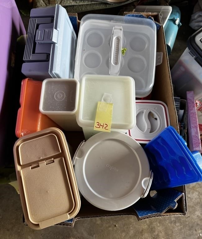Box of Plastic Food Storage Containers