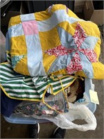 Unfinished Quilt, Material Pieces & Misc. in Tote