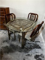 Rattan Glass Top Table & 3 Chairs