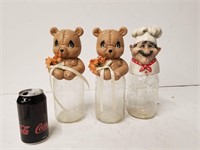 Three Glass Jars With Bear And Chef Lids