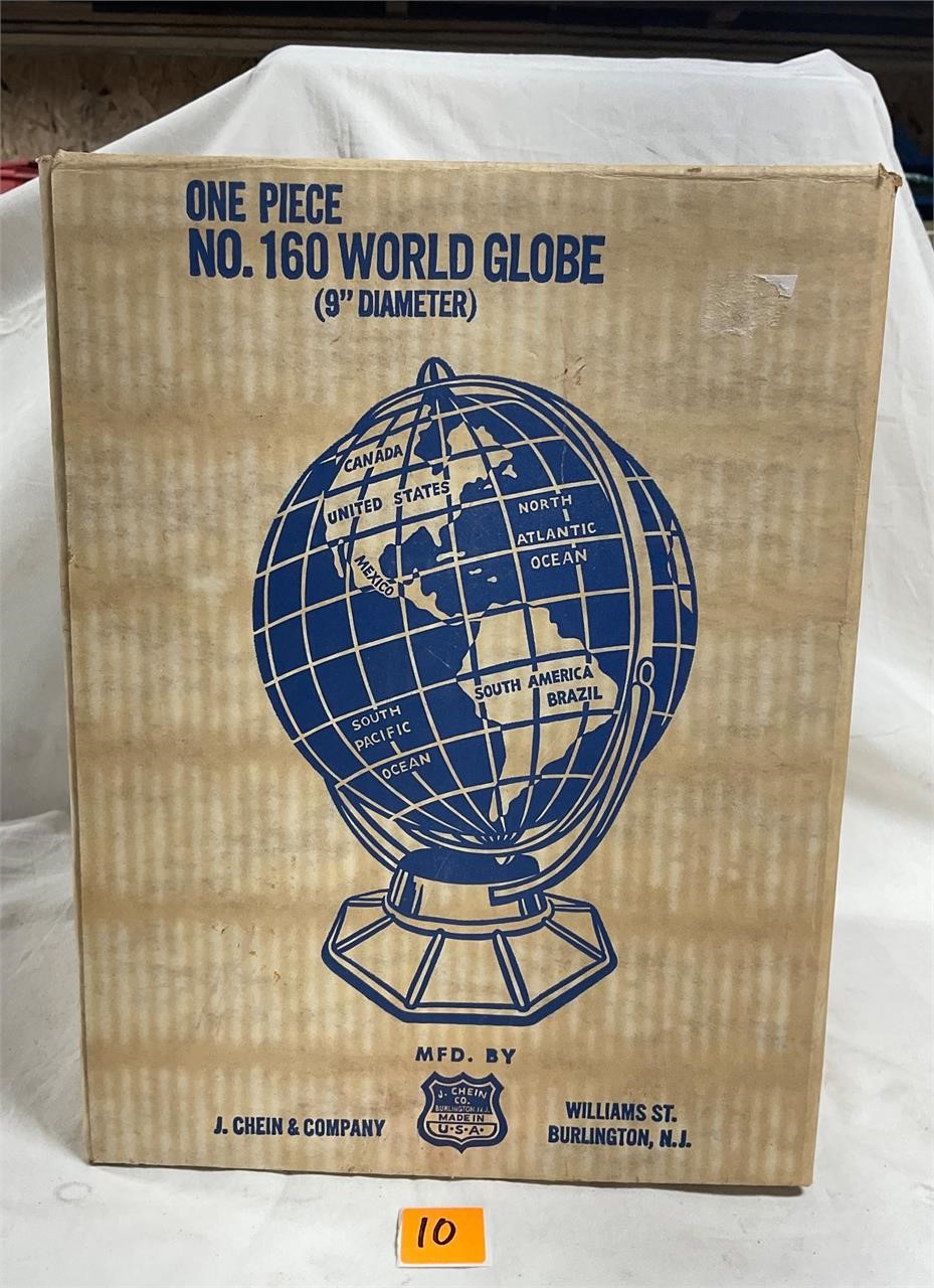Vtg J Chein World Globe #160 9” Mint