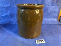 Antique Stoneware Glazed Crock, 7"DiaX 8.5"T