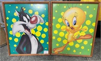 Vtg Sylvester&Tweety Framed Posters 17x21”