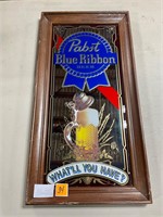 Vtg Pabst Blue Ribbon Mirrored 11 1/2x22 1/2”