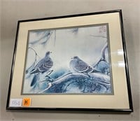 Vtg Japanese Pidgeons Print 17 1/2x 15”
