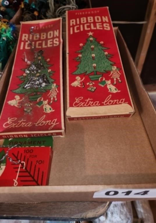 2 PACKS VTG. RIBBON ICICLES & HANGERS IN BOXES