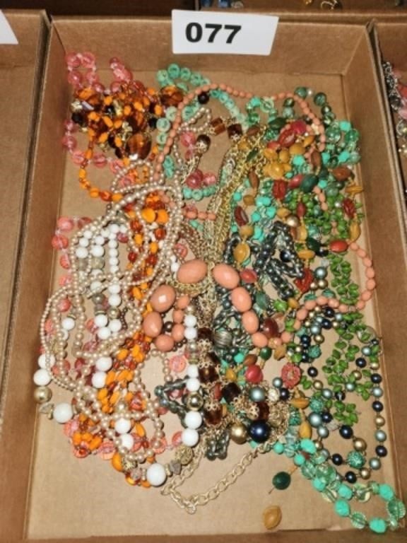 FLAT OF VTG. COSTUME JEWELRY BEADED NECKLACES