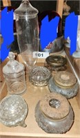 LOT COVERED GLASS JARS