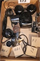 FLAT OF VARIOUS VTG. TELEPHONE RELATED ITEMS