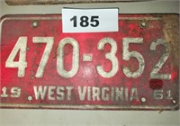 1961 WEST VIRGINIA LICENSE PLATE