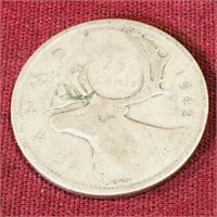Silver 1942 Canada 25 Cent Coin