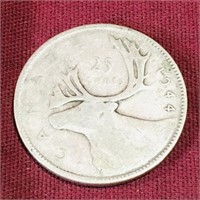 Silver 1944 Canada 25 Cent Coin