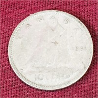 Silver 1941 Canada 10 Cent Coin