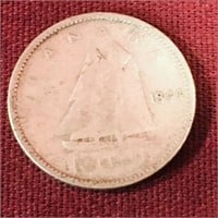 Silver 1944 Canada 10 Cent Coin