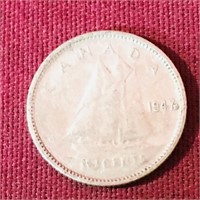 Silver 1947 Canada 10 Cent Maple Leaf Coin
