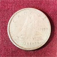 Silver 1957 Canada 10 Cent Coin