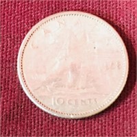 Silver 1958 Canada 10 Cent Coin