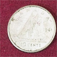 Silver 1961 Canada 10 Cent Coin
