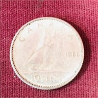 Silver 1966 Canada 10 Cent Coin