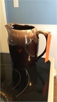 7.5” USA pottery brown drip ice lip pitcher good