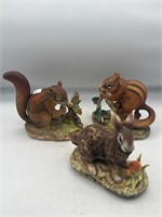 Lefton China hand painted squirrels & bunny 1 flaw