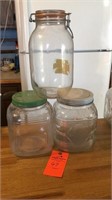 Old coffee jars and glass lidded jar