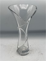 Flared Cut Crystal Glass Vase with Frosted Swirl