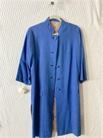 BLUE LINEN DUSTER WITH PAISLEY LINING TWO FAUX