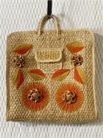 LARGE STRAW BEACH TOTE WITH ORANGE FLOWERS