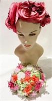 TWO FLOWER HATS ONE BIG RED PETALS ADJUSTABLE AND