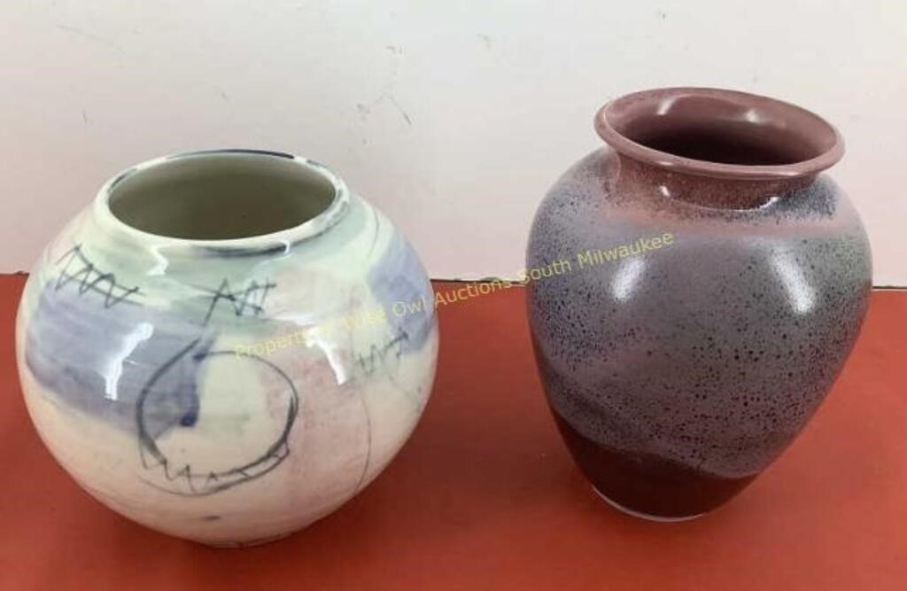 * (2) Artist pottery  Both signed  Nice shape  No