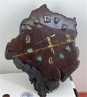 *  Wood wall clock with (possibly) turquoise