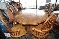 Heavy Oak Table with  4 Chairs & 2 Leaves