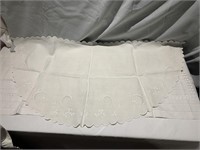 1/2 MOON TABLE COVER W/ NEEDLEWORK, FANCY TABLE
