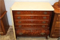 Gorgeous Tiger Oak Marble Top Chest