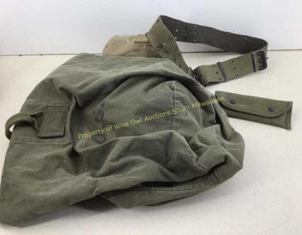 Military Vietnam era duffel bag, canteen & belt