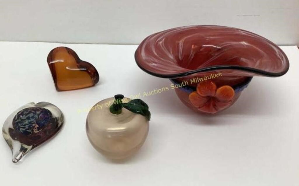 * (4) Vtg art glass pieces