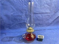 Glass Oil Lamp w/Handle &Chimney & Oil, 15"T