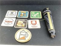 Guinness tap handle W /vtg Coasters