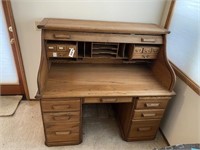 Oak Roll Top Desk, 7 Drawers w/2 Letter Size