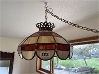 Leaded Glass Swag Lamp, 18" Diameter w/Chain