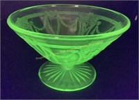 Cameo ballerina green uranium glass footed bowl