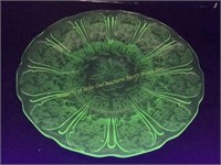 Cherry blossom green uranium glass 9" plate