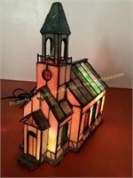*Vtg Church Tiffany style stained glass lamp