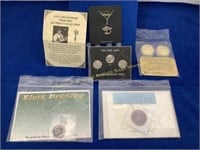 Collector coins & jewelry w/ Elvis Presley stuff,